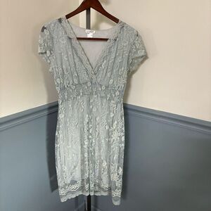 Venus Cap Sleeve Floral Embroidered Lace V-Neck Dress Size Large